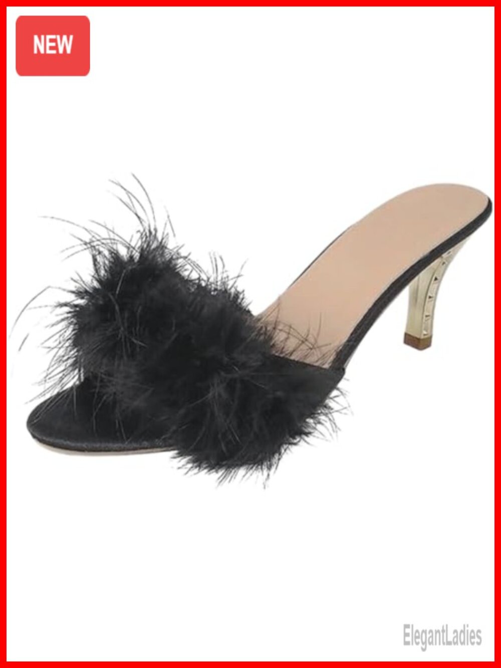 Faux Fur Heeled Slippers Kitten Heel Indoor Sexy Lingerie Shoes